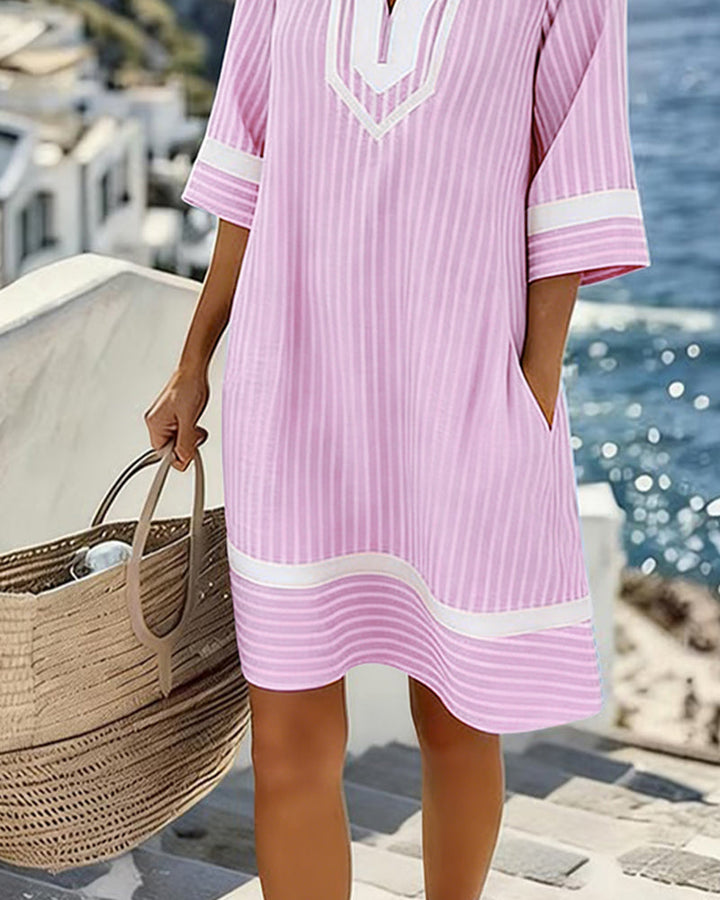 Klara | Striped Short Sleeve V-Neck Dress