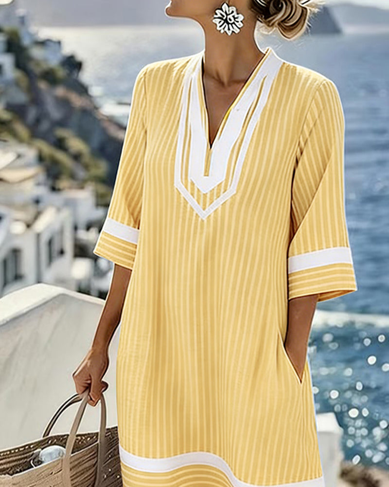 Klara | Striped Short Sleeve V-Neck Dress