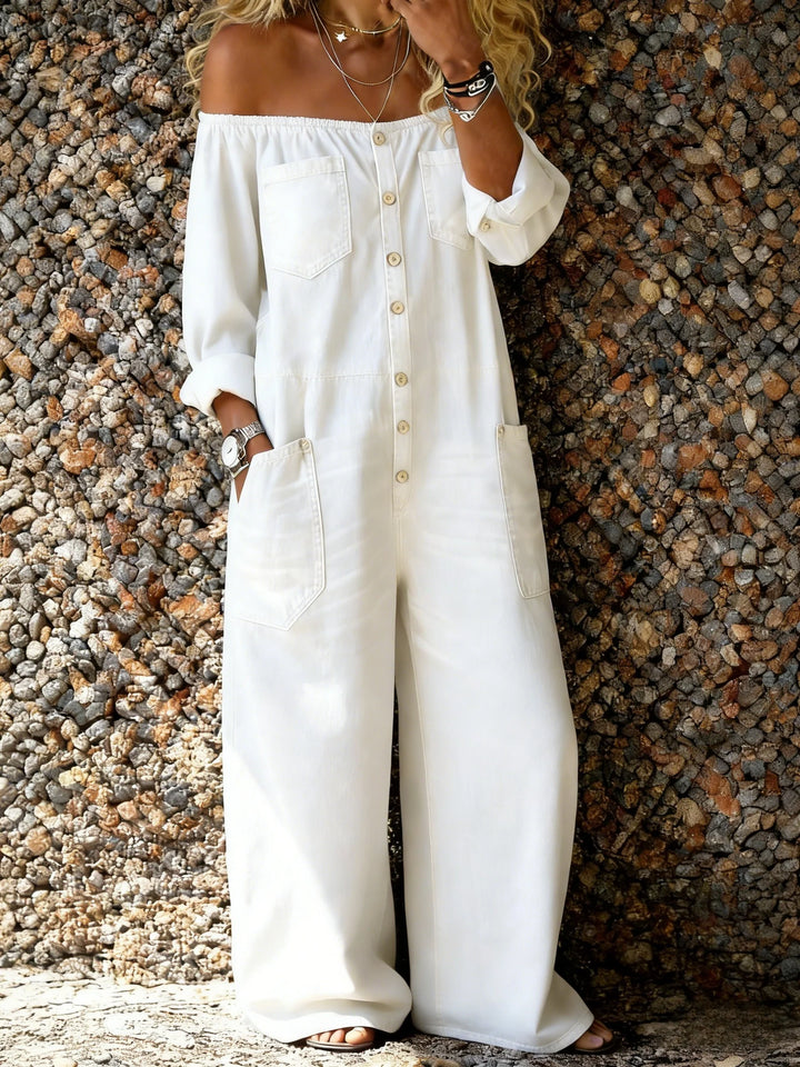 Noa | Denim Jumpsuit met Off-Shoulder Halslijn
