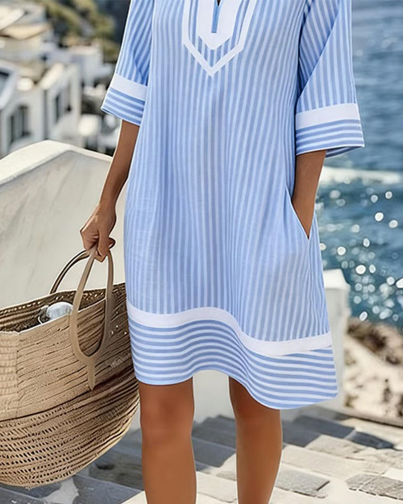 Klara | Striped Short Sleeve V-Neck Dress
