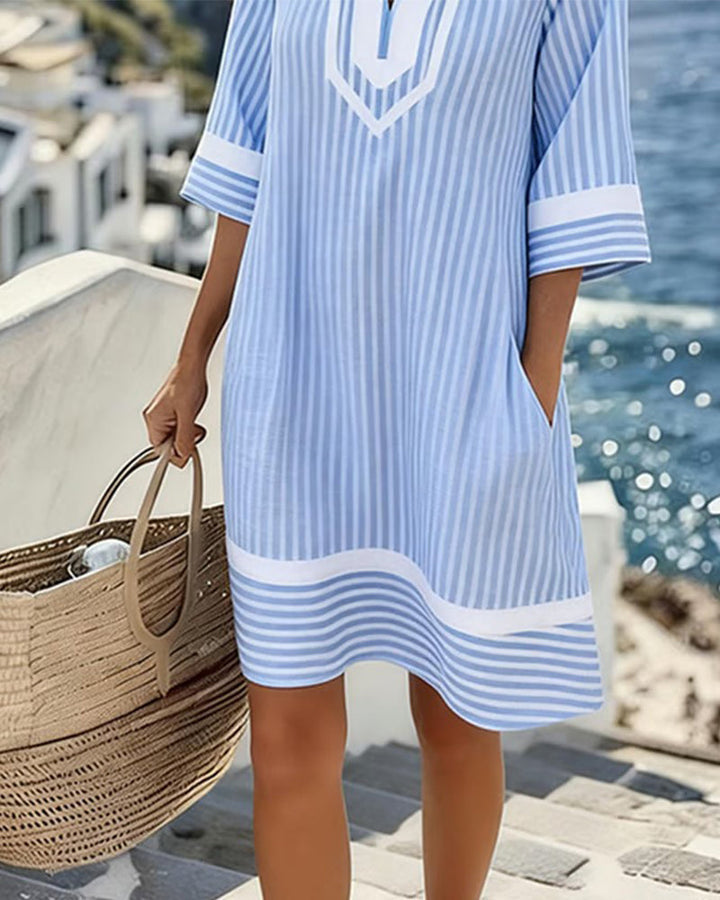 Klara | Striped Short Sleeve V-Neck Dress