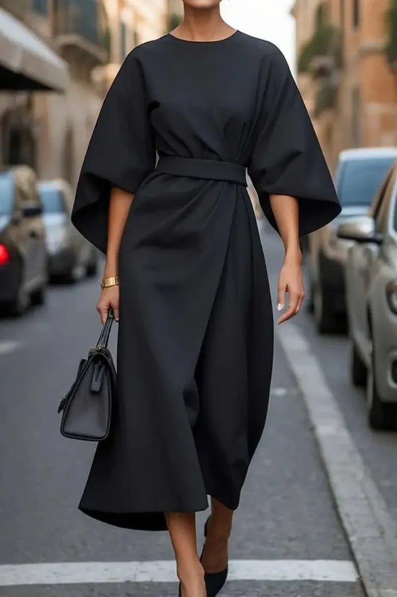 MABEL™ – Structured A-Line Midi Dress with Belt