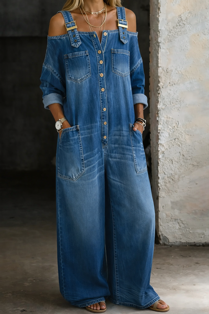 Sophia | Off-Shoulder Denim Jumpsuit for Effortless Style