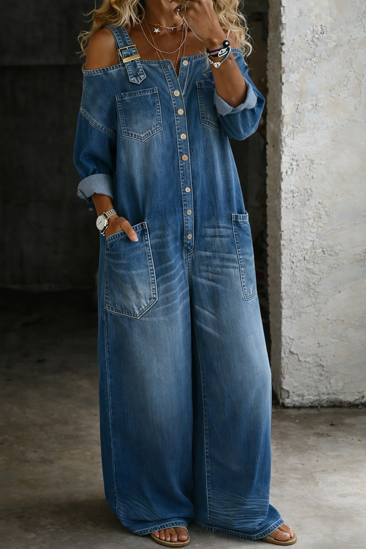 Sophia | Off-Shoulder Denim Jumpsuit for Effortless Style