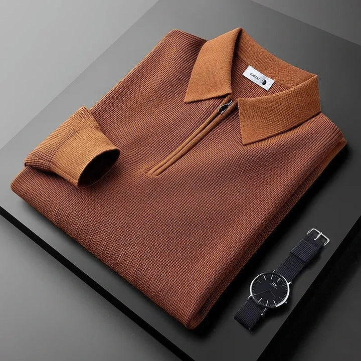 EDWARD™ – Long-Sleeve Waffle-Knit Polo with Quarter-Zip for Men