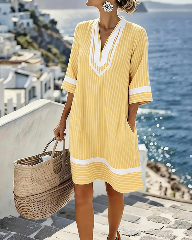 Klara | Striped Short Sleeve V-Neck Dress
