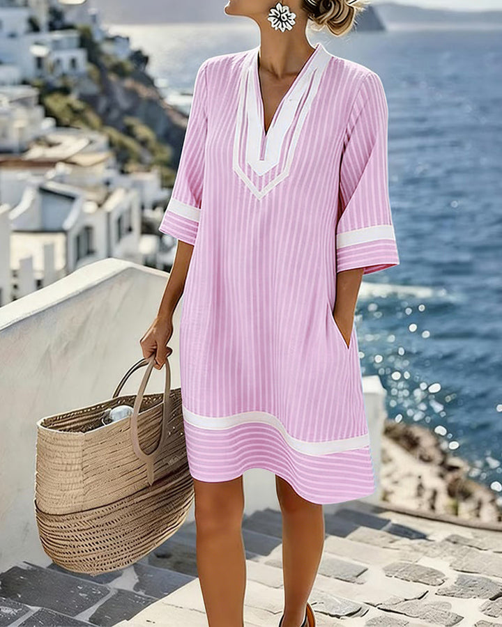 Klara | Striped Short Sleeve V-Neck Dress