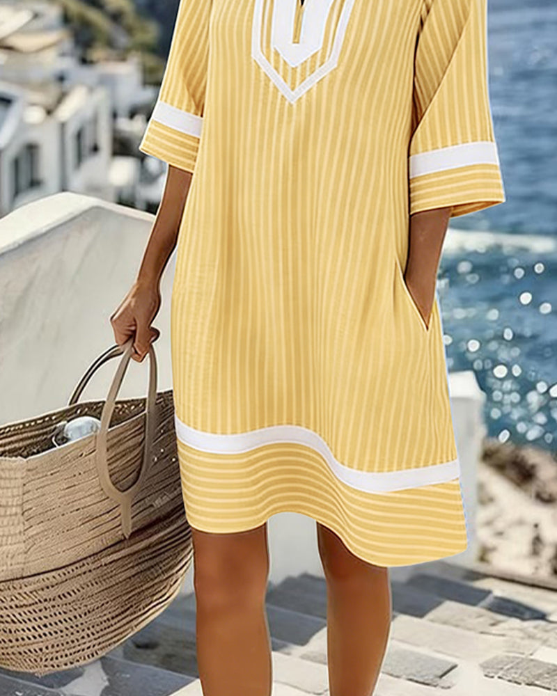 Klara | Striped Short Sleeve V-Neck Dress
