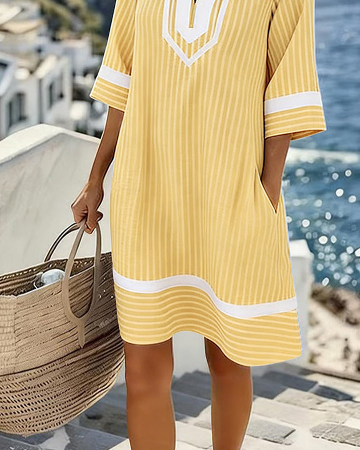 Klara | Striped Short Sleeve V-Neck Dress
