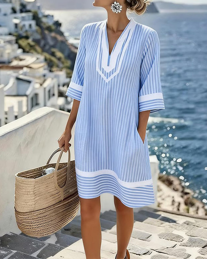Klara | Striped Short Sleeve V-Neck Dress